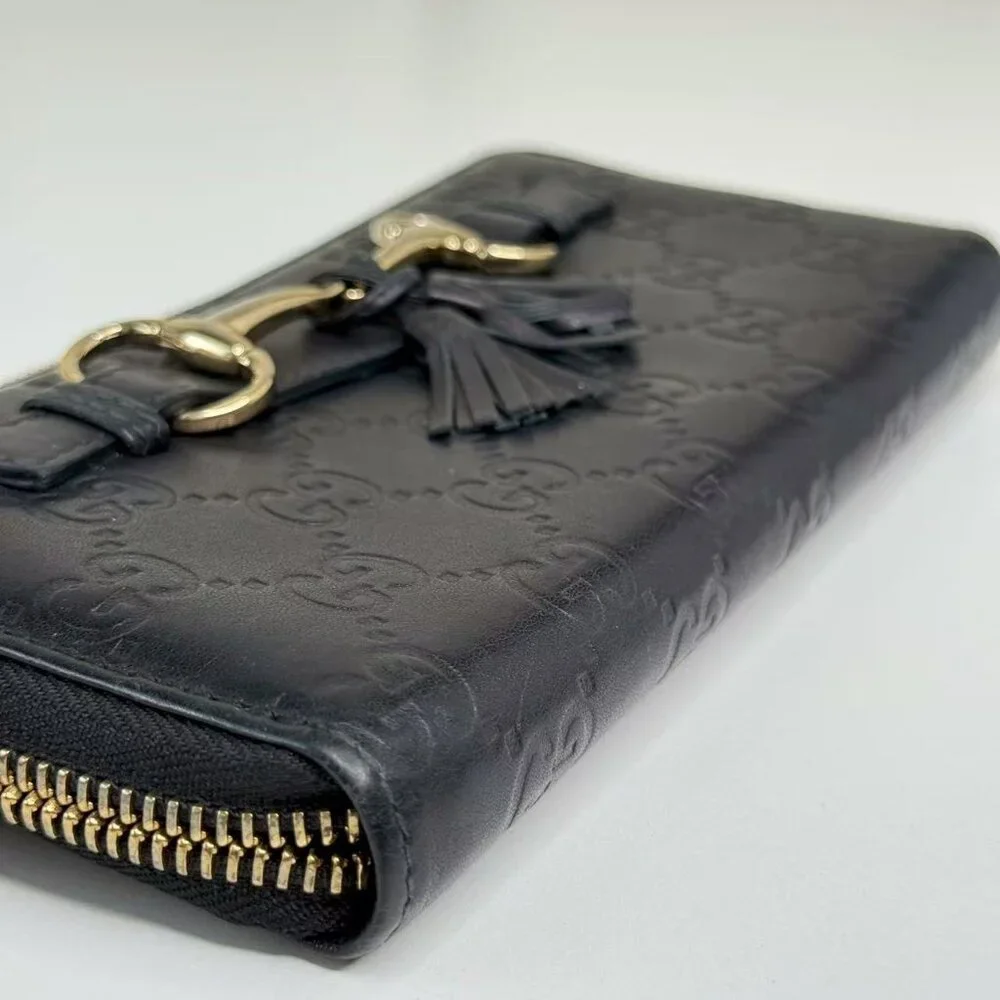 Gucci GG Logo Printed Leather Wallet Navy Blue with Gold Tone Hardware